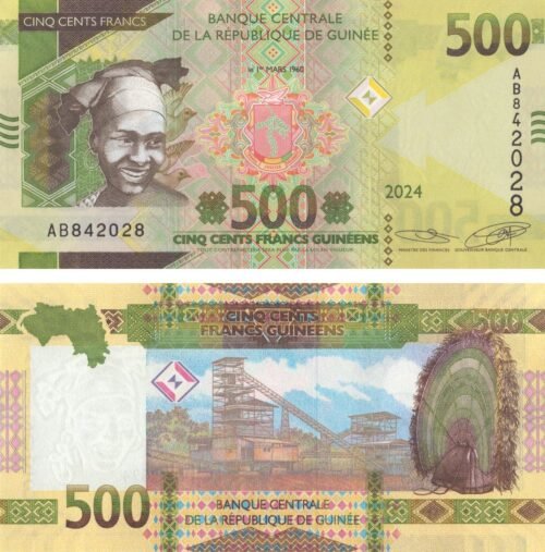 Guinea 500 Francs 2024 P-52 UNC Banknote &ndash; Obverse and Reverse