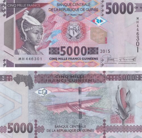 Guinea 5000 Francs 2015 P-49 UNC Banknote &ndash; Obverse and Reverse