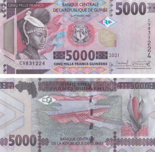 Guinea 5000 Francs 2021 P-49 UNC Banknote &ndash; Obverse and Reverse