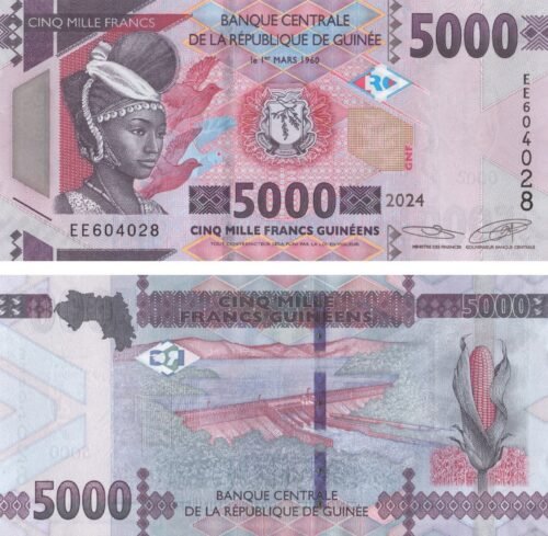 Guinea 5000 Francs 2024 P-49 UNC Banknote – Obverse and Reverse