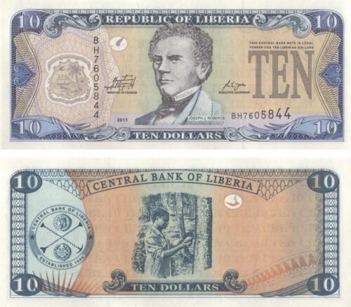 Liberia 10 Dollars 2011 P-27f UNC Banknote &ndash; Obverse and Reverse