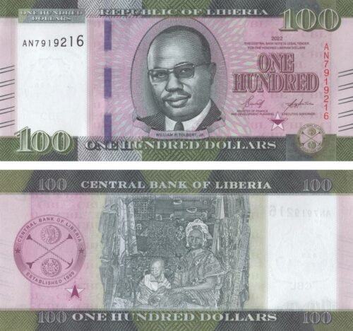 Liberia 100 Dollars 2022 P-41 UNC Banknote &ndash; Obverse and Reverse