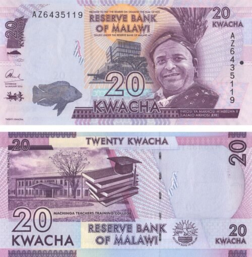 malawi-20-kwacha-2016-p-63c-unc-obverse-reverse Malawi 20 Kwacha 2016 P-63c UNC Banknote – Obverse and Reverse