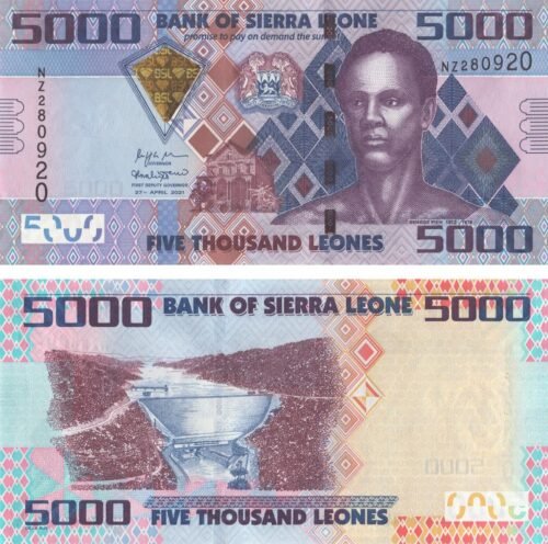 Sierra Leone 5000 Leones 2021 P-32 UNC Banknote &ndash; Obverse and Reverse