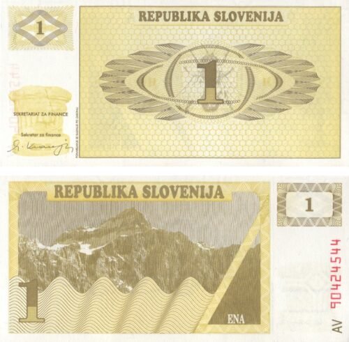 Slovenia 1 Tolar 1990 P-1 UNC Banknote – Obverse and Reverse