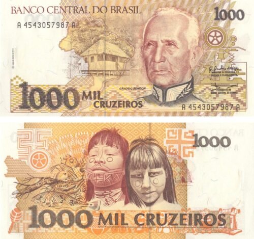 Brazil 1000 Cruzeiros 1990 P-231a UNC Banknote – Obverse and Reverse