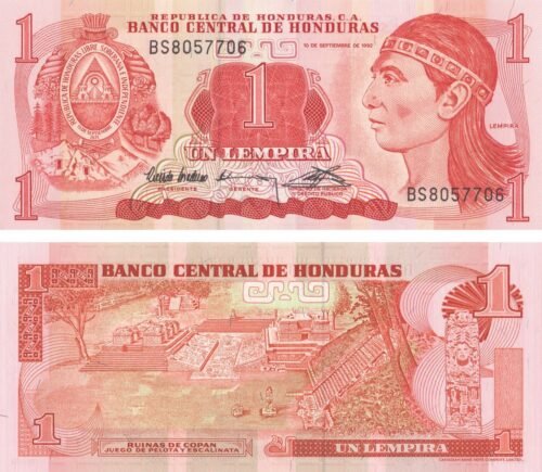 honduras-1-lempira-1992-p-71-unc-obverse-reverse Honduras 1 Lempira 1992 P-71 UNC Banknote – Obverse and Reverse
