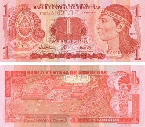 Honduras 1 Lempira 2001 P-84b UNC Banknote – Obverse and Reverse
