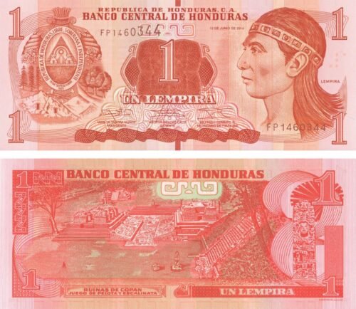 honduras-1-lempira-2014-p-96-unc-obverse-reverse Honduras 1 Lempira 2014 P-96 UNC Banknote – Obverse and Reverse