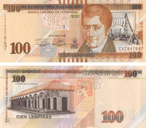 Honduras 100 Lempiras 2019 P-102 UNC Banknote – Obverse and Reverse