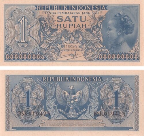 Indonesia 1 Rupiah 1954 P-72 UNC Banknote – Obverse and Reverse