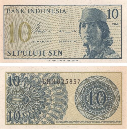 Indonesia 10 Sen 1964 P-92 UNC Banknote – Obverse and Reverse