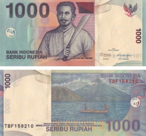 Indonesia 1000 Rupiah 2012 P-141l UNC Banknote – Obverse and Reverse