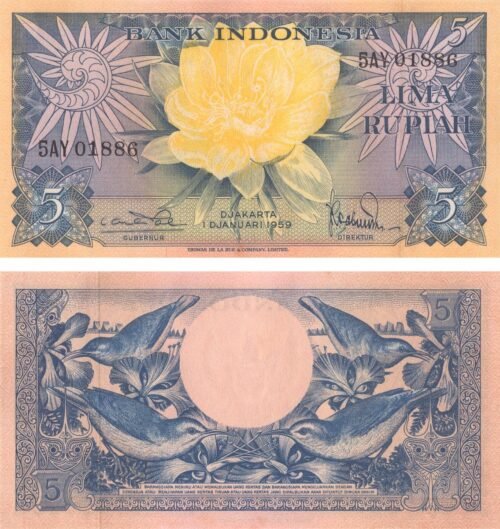 Indonesia 5 Rupiah 1959 P-65 UNC Banknote – Obverse and Reverse