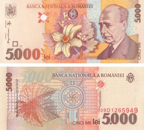 romania-5000-lei-1998-p-107b-unc-obverse-reverse Romania 5000 Lei 1998 P-107b UNC Banknote – Obverse and Reverse