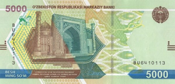 Uzbekistan 5000 Sum 2021 P-88 UNC Banknote – Obverse