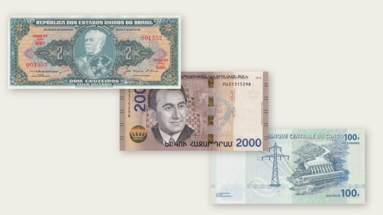 Banknotes printed by De La Rue, Giesecke+Devrient and Oberthur Fiduciaire for Brazil, Armenia and the Congo