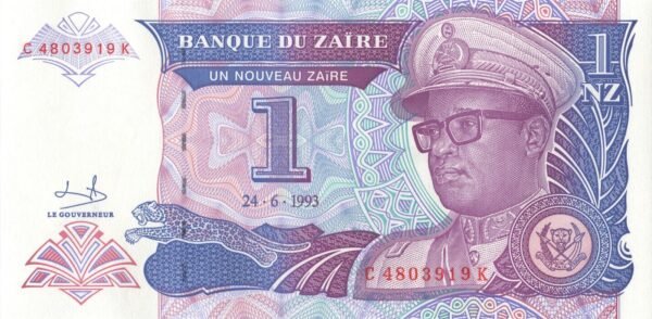 Zaire 1 New Zaire 1993 P-52 UNC Banknote – Obverse