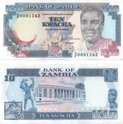 zambia-10-kwacha-1990-1991-p-31b-unc-obverse-reverse Zambia 10 Kwacha 1990-1991 P-31b UNC Banknote – Obverse and Reverse