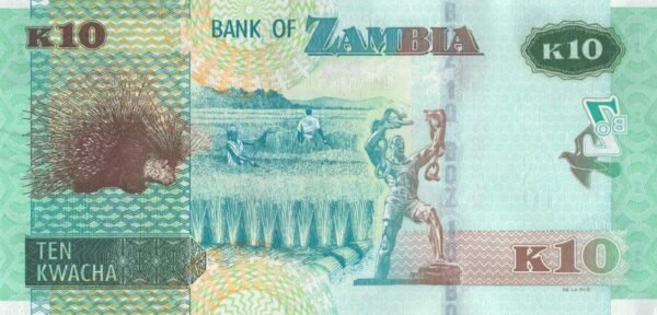 zambia-10-kwacha-2022-p-58-unc-reverse Zambia 10 Kwacha 2022 P-58 UNC Banknote – Reverse