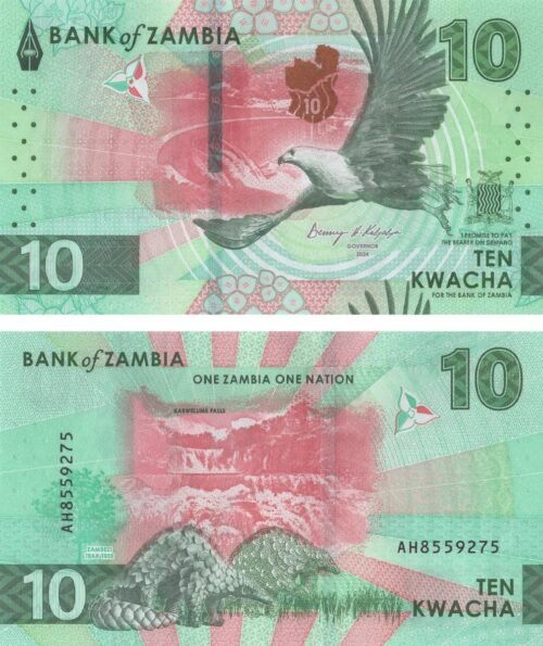 Zambia 10 Kwacha 2024 P-62 UNC Banknote &ndash; Obverse and Reverse