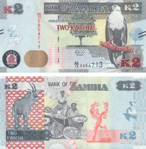 zambia-2-kwacha-2018-p-56-unc-obverse-reverse Zambia 2 Kwacha 2018 P-56 UNC Banknote – Obverse and Reverse