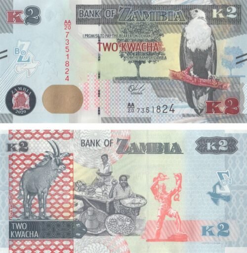 zambia-2-kwacha-2020-p-56-unc-obverse-reverse Zambia 2 Kwacha 2020 P-56 UNC Banknote – Obverse and Reverse
