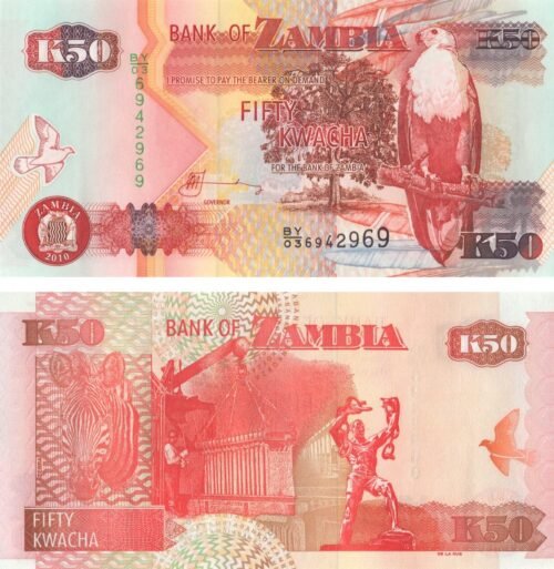 zambia-50-kwacha-2010-p-37i-unc-obverse-reverse Zambia 50 Kwacha 2010 P-37i UNC Banknote – Obverse and Reverse