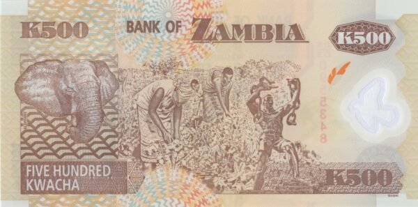 zambia-500-kwacha-2008-p-43f-unc-reverse Zambia 500 Kwacha 2008 P-43f UNC Banknote – Reverse