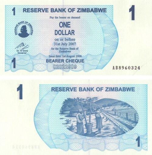 zimbabwe-1-dollar-2006-p-37-unc-obverse-reverse Zimbabwe 1 Dollar 2006 P-37 UNC Banknote – Obverse and Reverse