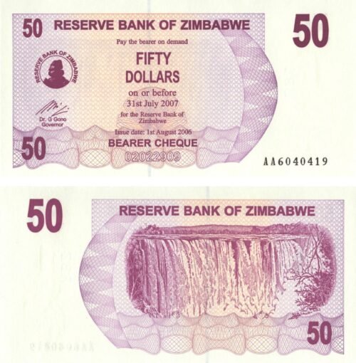 zimbabwe-50-dollars-2006-p-41-unc-obverse-reverse Zimbabwe 50 Dollars 2006 P-41 UNC Banknote – Obverse and Reverse