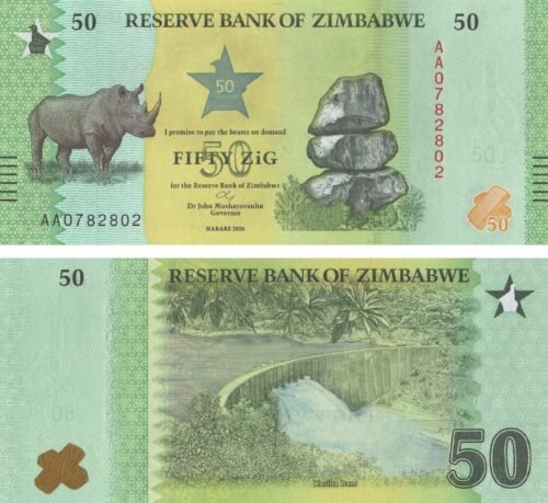 Zimbabwe 50 ZiG 2026 P-117 UNC Banknote &ndash; Obverse and Reverse