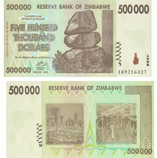 zimbabwe-500000-dollars-2008-p-76b-unc-obverse-reverse Zimbabwe 500000 Dollars 2008 P-76b UNC Banknote – Obverse and Reverse
