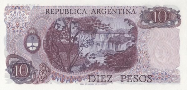 argentina-10-pesos-1976-p-300-unc-reverse Argentina 10 Pesos 1976 P-300 UNC Banknote – Reverse