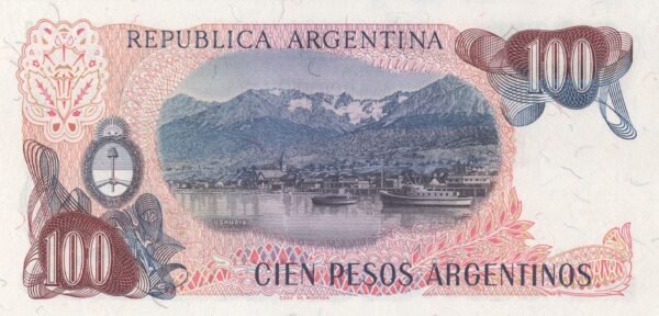 argentina-100-pesos-argentinos-1983-p-315a-1-unc-reverse Argentina 100 Pesos Argentinos 1983 P-315a(1) UNC Banknote – Reverse