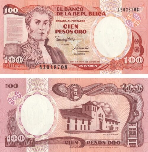 Colombia 100 Pesos Oro 1991 P-426A UNC Banknote – Obverse and Reverse