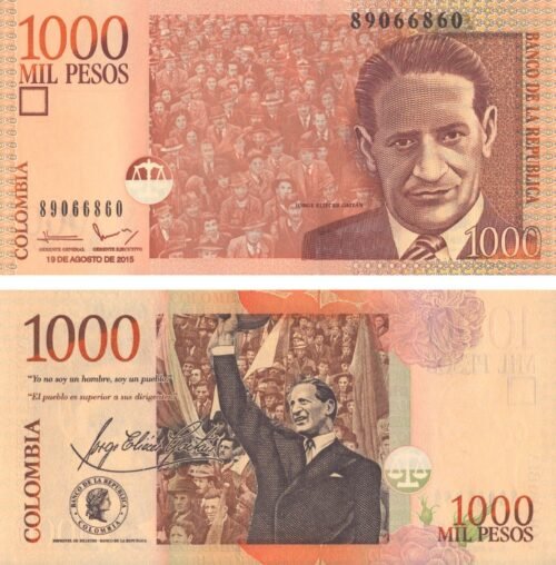Colombia 1000 Pesos 2015 P-456t UNC Banknote – Obverse and Reverse
