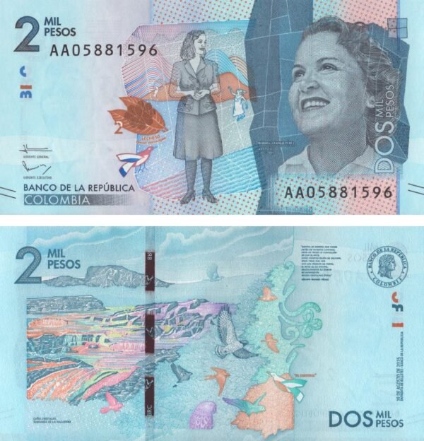 Colombia 2000 Pesos 2015 P-458a UNC Banknote – Obverse and Reverse