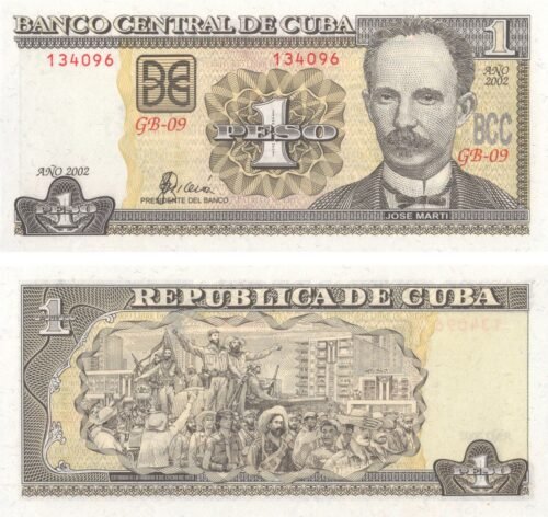 Cuba 1 Peso 2002 P-121b UNC Banknote – Obverse and Reverse