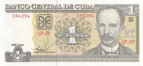 Cuba 1 Peso 2009 P-128d UNC Banknote – Obverse