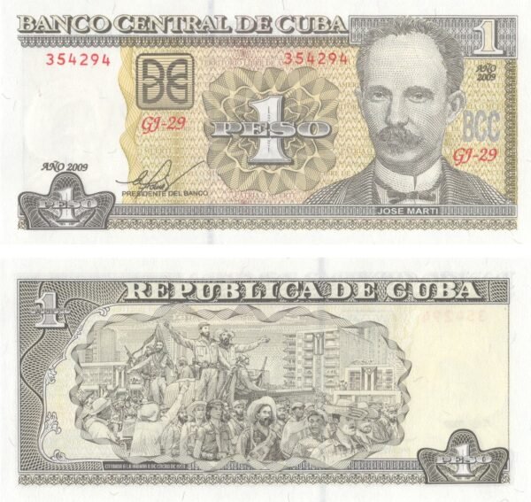 Cuba 1 Peso 2009 P-128d UNC Banknote – Obverse and Reverse