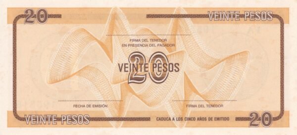 Cuba 20 Pesos 1991 P-FX36 UNC Banknote – Reverse