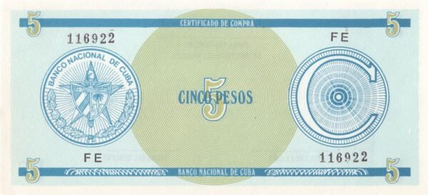 Cuba 5 Pesos 1987 P-FX13(1) UNC Banknote – Obverse