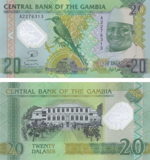Gambia 20 Dalasis 2014 P-30 UNC Banknote &ndash; Obverse and Reverse