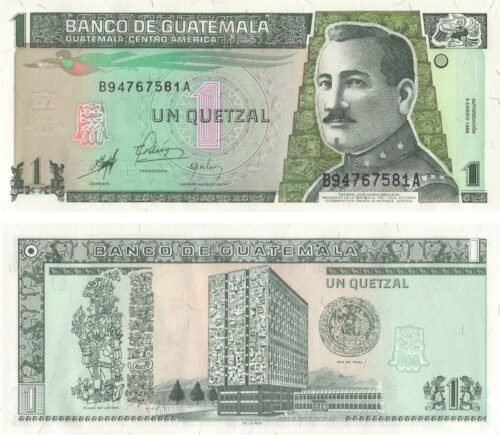 Guatemala 1 Quetzal 1998 P-99 UNC Banknote – Obverse and Reverse