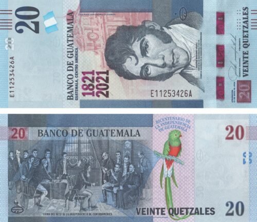 Guatemala 20 Quetzales 2020 P-128 UNC Banknote – Obverse and Reverse