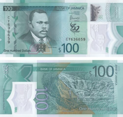 Jamaica 100 Dollars 2022 P-97 UNC Banknote &ndash; Obverse and Reverse