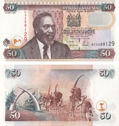 Kenya 50 Shillings 2003 P-41a UNC Banknote – Obverse and Reverse