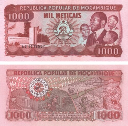 Mozambique 1000 Meticais 1983 P-132a UNC Banknote – Obverse and Reverse