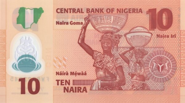 nigeria-10-naira-2022-p-39-unc-reverse Nigeria 10 Naira 2022 P-39 UNC Banknote – Reverse